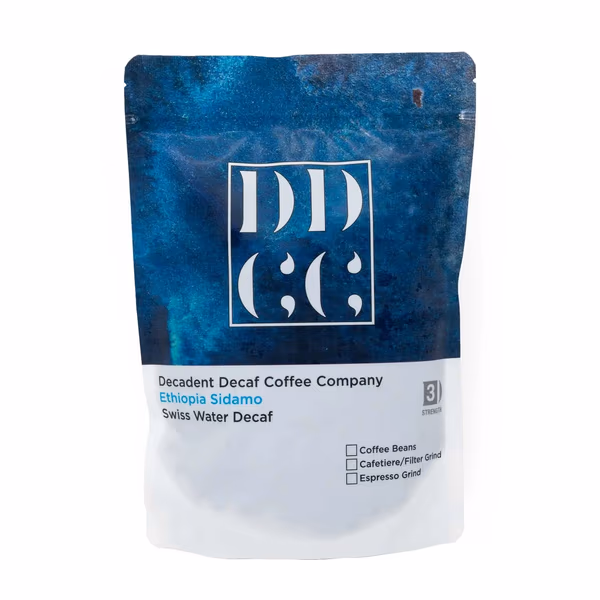 Ethiopia Sidamo Decaffeinated Coffee - Swiss Water Decaf Process - Strength 3 - Decadent Decaf