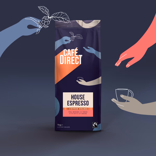 Cafédirect Fairtrade House Espresso Coffee Beans. 1kg.