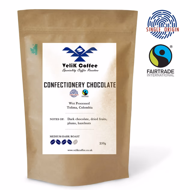 CONFECTIONARY CHOCOLATE – Colombian Single Origin Arabica Beans – Medium-Dark Roast Coffee